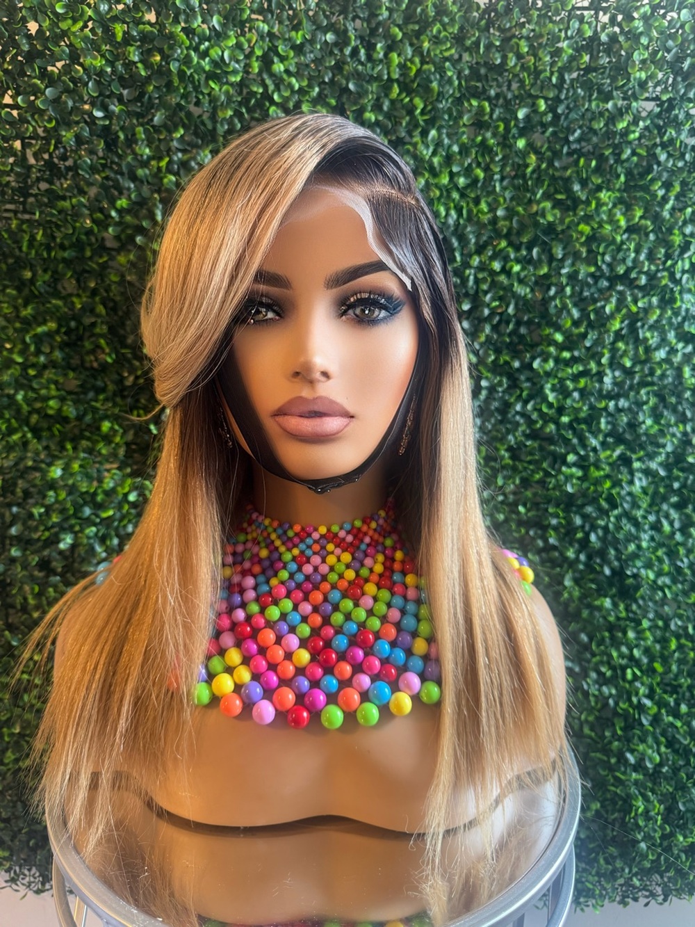 Blonde Straight Lace closure Wig with Dark Roots - Women Hair